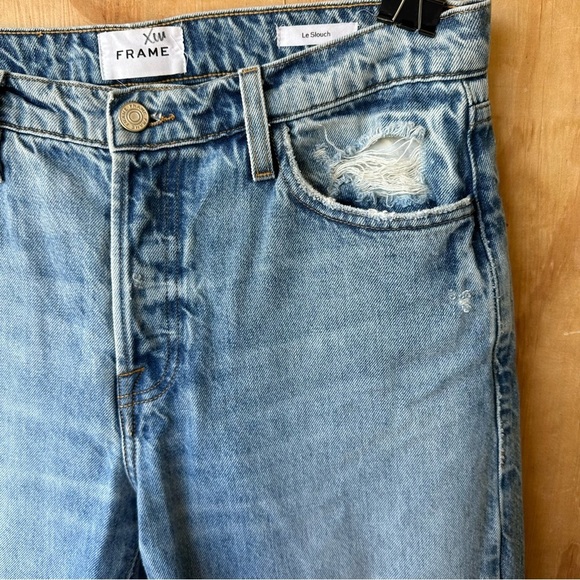 Frame Le Slouch Boyfriend Jean In BlueJay Rips Rigid Distressed Denim - Picture 5 of 16